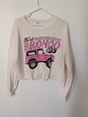 Ford Bronco Girl Pink Graphic Cropped Sweater Size Large Pre Owned